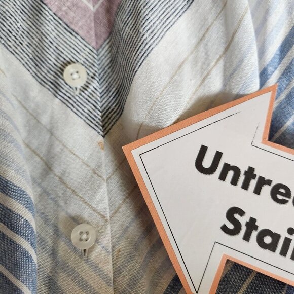 Chico’s 100% Linen Tunic Top Dress Women Size 2 L 12  No Iron‎ Stripe Cuffed - Picture 13 of 15